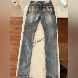 Mid Rise Jeans. Size 7. Light & Dark Blue.